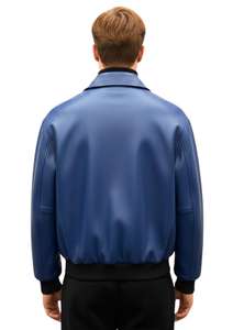 Veste en cuir véritable pour homme avec boutons-pression sur le devant, vêtement d'extérieur en cuir classique décontracté - Product Image 4