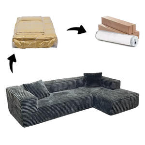 Set <span class=keywords><strong>Sofa</strong></span> Ruang Tamu Kain Corduroy Hitam Berkualitas Tinggi, Terkompresi dengan Busa Vakum yang Dapat Diperpanjang dan Dikonversi - Product Image 4