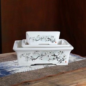 <span class=keywords><strong>Pot</strong></span> en céramique blanche émaillée fait main de qualité supérieure avec impression décorative, grand <span class=keywords><strong>pot</strong></span> de bureau chinois moderne pour bonsaï vert - Product Image 4