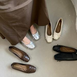Usine en gros plat ballet argent louche lumière bouche arc tête carrée semelle souple chaussures simples sans lacet femmes appartements - Product Image 2