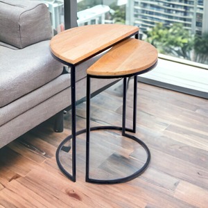 <b>Set</b> of 2 Modern Iron <b>Side</b> <b>table</b> Home Living Room Furniture <b>Side</b> <b>Table</b> in Wood Coffee <b>Table</b> With Metal Frame - Product Image 6