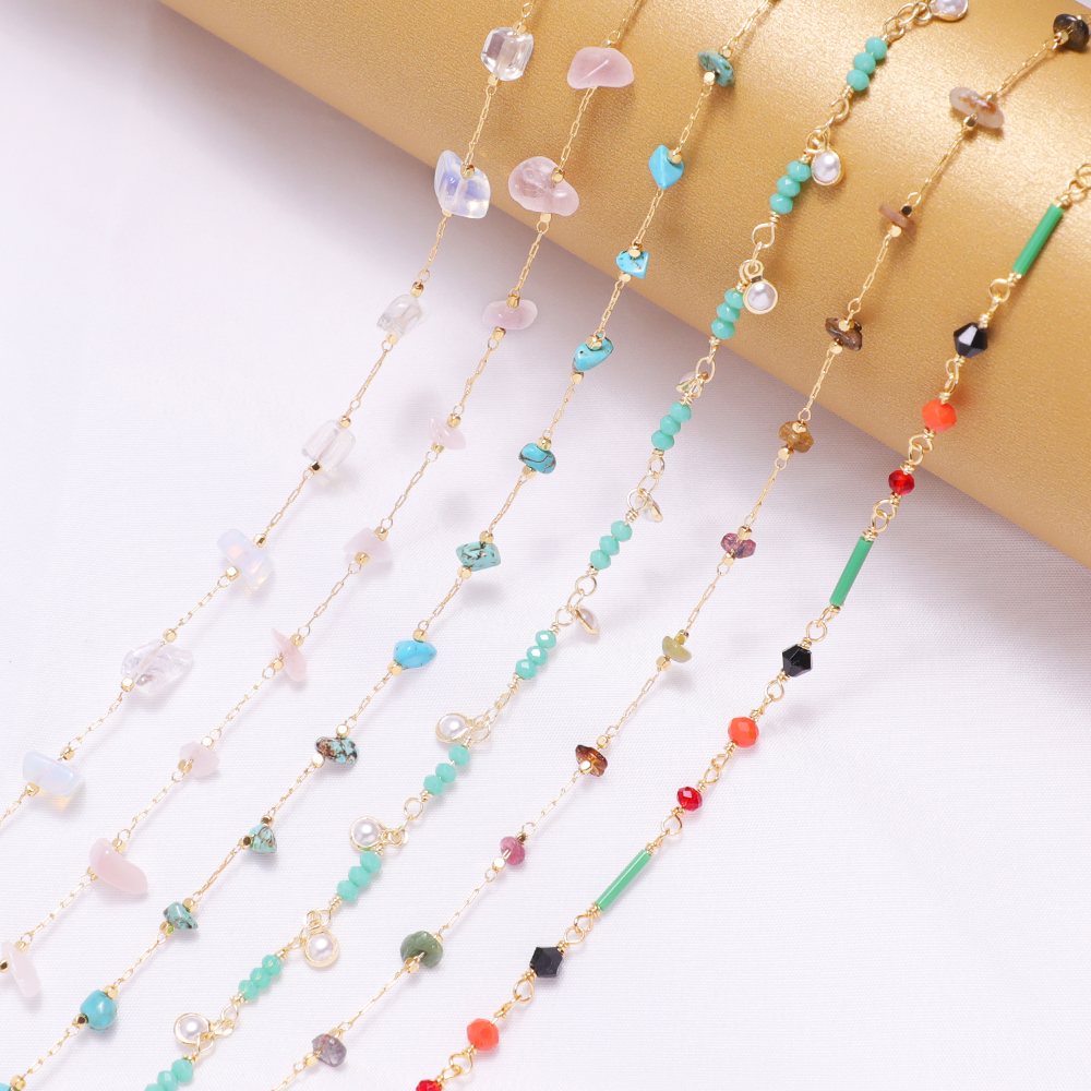 DIY Charms for Jewelry Making 18k Gold Plated Crystal Chains Handmade Chain with Precious Stones for Jewelry Making
