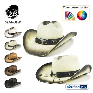 Custom Longhorn Steer Head <b>Western</b> Wide Brim Gold Studded Straw Cowboy <b>Hat</b> for Men Women Summer Rodeo Outdoor - Product Image 1
