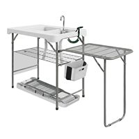 Station de nettoyage de poisson portable avec double évier, table de camping avec extension de gril, tuyau de drainage, grille de pulvérisation et support pour terrasse