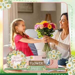 Cross-border <b>Spring</b> Daisy Layered Tray <b>Decoration</b> Farmhouse Wooden Countryside Floral Dwarf Wreath Desktop Sign - Product Image 2