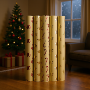Christmas Wrapping Paper 1.5m x 70cm Gold Foil Holiday Design Gift <b>Wrap</b> for Festive Season - Product Image 3