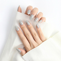 AIERFEI 24 pièces de faux ongles de couleur unie, surface brillante, pour filles, couleur argent, vente en gros d'usine, conception personnalisée acceptée