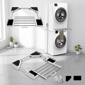 Kit d'empilage universel pour lave-linge et sèche-linge en alliage d'aluminium avec séchoir pliable et sangle de sécurité - Product Image 1