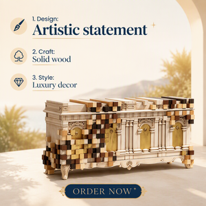 Credenza di Design per Sala da Pranzo, Mobile di Lusso con Blocchi di Legno Multipli per Soggiorno, Credenza di Lusso per Hotel e Villa - Product Image 1