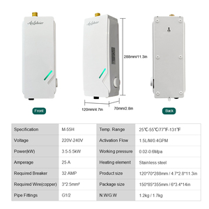 Fabricante que vende calentadores de agua eléctricos instantáneos de 220V y 5.5KW con luz indicadora y ajuste de temperatura. - Product Image 3