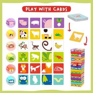 Gioco da tavolo per famiglie 4-in-1 classico gioco di Tower in legno blocca il gioco educativo per bambini <span class=keywords><strong>con</strong></span> animali e colori - Product Image 2