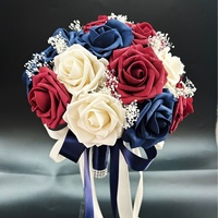 Bouquet de mariée de luxe bleu marine et bordeaux, roses en mousse avec accent en strass pour mariage