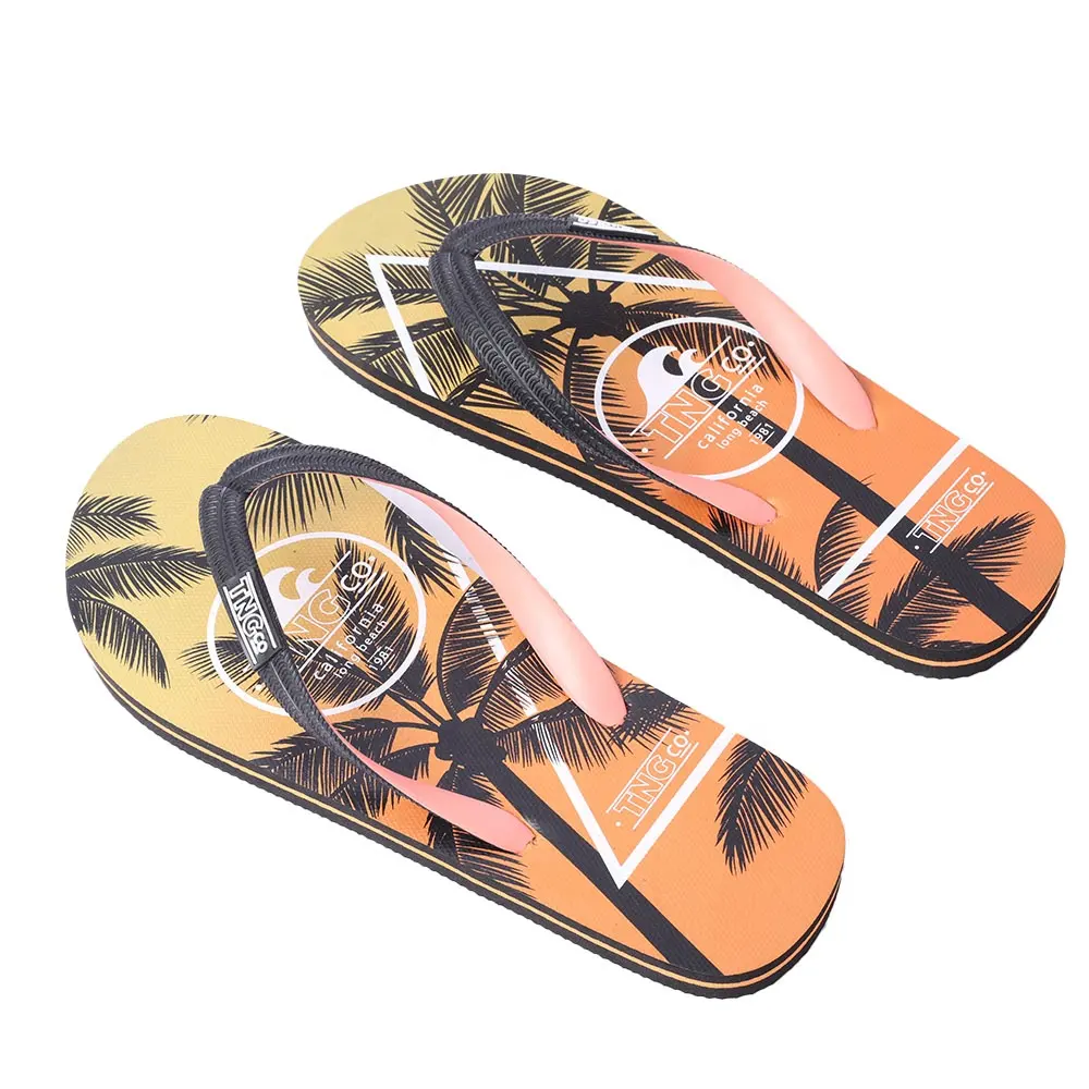 MOQ 1000PCS Men's sandals slides slippers PE light-weight sole flip-flops slippers custom flip flops
