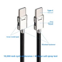 Câble de données blindé en PVC double tête Type-C vers Type-C 1m Pass-Swing pour charge rapide PD 60W et transfert de données