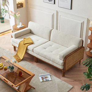 Canapé-lit japonais en bois massif assis et dormant petit canapé en rotin salon lit double pliable - Product Image 2