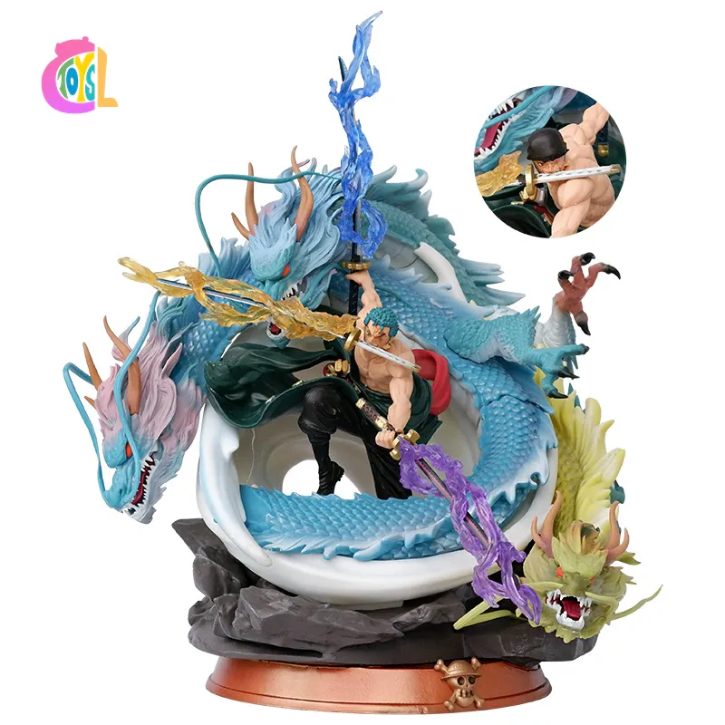 New Factory Anime One Pieces Handicraft Home Ornaments Dual-head Interchangeable Three Dragons Zoro Anime Figure