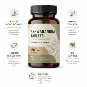 Ashwagandha biologique de haute qualité 1500 mg, comprimés premium KSM-66 antioxydants, sans gluten, végétaliens, pour hommes et femmes - Product Image 4