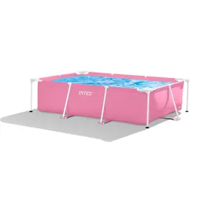 INTEX 28266 आकार 220cmX150cmX60cm बच्चों के परिवार के लिए ग्राउंड स्विमिंग पूल के ऊपर गुलाबी आयताकार फ्रेम