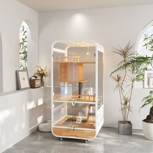 Villa moderna de lujo para gatos, nueva estructura de acero con ruedas universales, casa de madera para mascotas para sala de estar soleada - Product Image 1