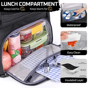 Laptop <b>Lunch</b> <b>Backpack</b> for Men and Women Tactical Inspired Utility Anti-Theft Work Bag with Cooler Compartment Lunchbox - Product Image 4