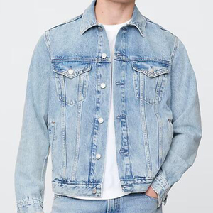 버튼 플랩 패치 포켓 라이트 워시 프린팅 가능 캐주얼 친환경 100% 코튼 데님 재킷 - Product Image 3