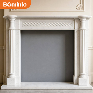 Cheminée en marbre blanc de style provincial français avec <span class=keywords><strong>frise</strong></span> en treillis diamanté et colonne cannelée pour salon élégant et hôtel de charme - Product Image 6