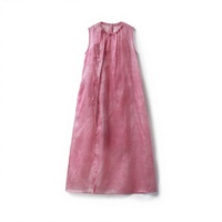 Robe sans manches en organza de soie jacquard vintage 2026 pour femme, en soie de mûrier, coupe ample, longue, style A-line, avec camisole, pour l'été, antistatique