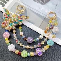Nouveau porte-clés à perles colorées, pendentif papillon coloré pour téléphone portable, porte-clés de voiture, pendentif pour téléphone portable, personnalisable