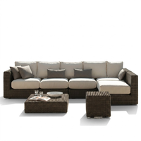 Canapé d'extérieur modulaire en rotin PE, résistant aux intempéries et aux UV, style ferme du milieu du siècle, pour jardin, cour et parc