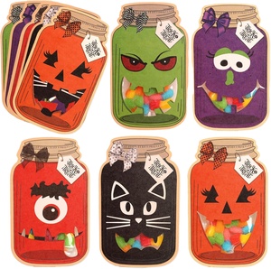 Juego de bolsas personalizadas para tratar tarros de Halloween con tarjetas de bricolaje, bolsas transparentes y pegatinas para truco o trato, favores de fiesta, regalos para el aula - Product Image 2