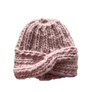 100 acrylic women pink winter 3d bowknot knit beanie hat