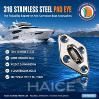 Anneau en D en acier inoxydable 316 pour usage maritime, base diamantée, 90 mm, plaque à œil fixe, boucle, accessoires pour bateaux, yachts et navires