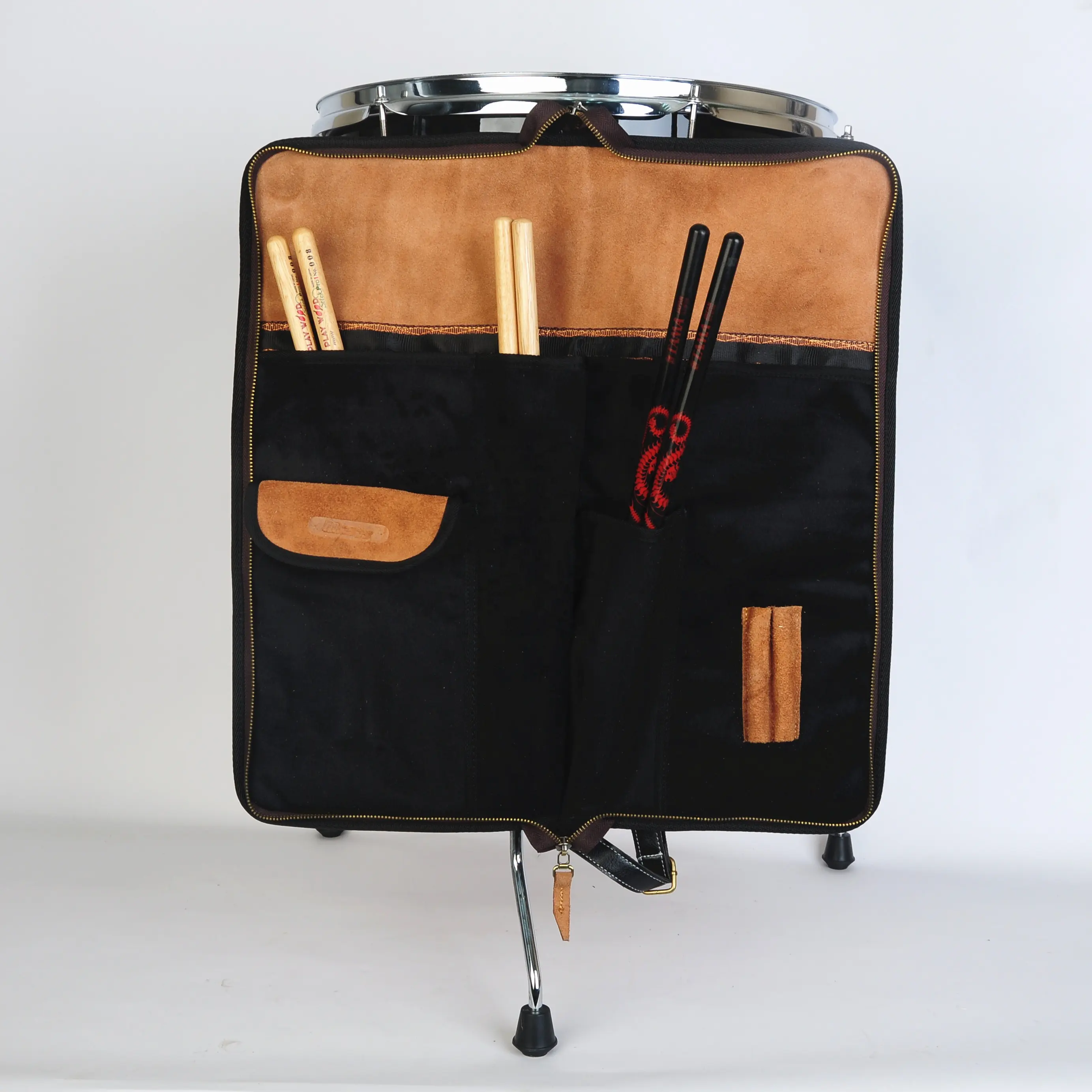 Percussion Drum Stick Bag with Extra Outside Pocket and Floor Tom Hooks