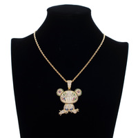 Collier avec pendentif grenouille personnalisé, micro-pavé CZ, bijoux hip-hop pour hommes