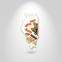 GREPAS GIFTS Épinglette de revers plaquée or en forme de drapeau de l'État de l'Illinois, 1,25 pouce