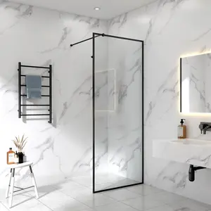 Çerçevesiz siyah paslanmaz çelik dikdörtgen özel yürüyüş duş kabini ekran cam duş kapısı