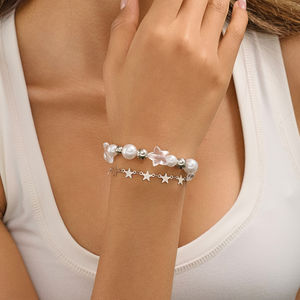 Pulsera de Perlas con Estrella de Cristal Harajuku Y2K, Pulsera de Doble Capa con Cuentas, Estilo Vintage, para Mujer, Regalo de Joyería - Product Image 6