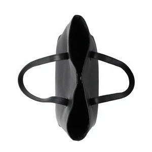 Sac fourre-tout unisexe en cuir véritable noir uni avec poignée souple, usage quotidien décontracté, durable, capacité 20-30L, doublure en polyester avec fermeture éclair - Product Image 3
