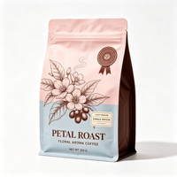 Emballage de café personnalisé multi-tailles 100g 250g 1kg à fond plat et huit soudures latérales avec système de conservation de l'arôme pour toutes les fèves de café torréfiées