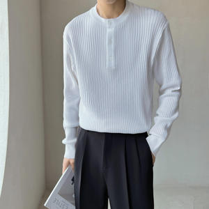 Pull en maille décontracté pour homme, à col rond, à boutons, à boucle vintage, couleur unie, fin, pour l'automne, vente chaude - Product Image 5