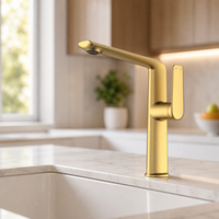 Robinet de lavabo monocommande monotrou en laiton brossé doré de haute qualité, design moderne, avec cartouche céramique, à poser sur le comptoir, garantie 5 ans