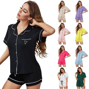 Pijamas Personalizadas al por Mayor para Mujer 2025, Conjuntos de Dos Piezas de Modal con Mangas Cortas, Pijamas de Alta Calidad - Product Image 1