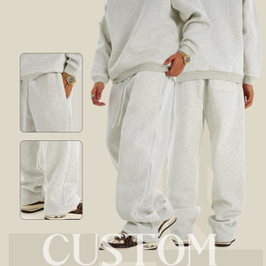 กางเกงวอร์ม 345G ไซส์อเมริกัน ผ้าฟลีซบุขนด้านใน บริการ OEM ปักโลโก้ กางเกงผู้ชาย สีพื้น ทรงเข้ารูป สไตล์สตรีท - Product Image 4