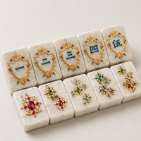 Ensemble de Mahjong de Luxe Personnalisé B2B en Gros, Design Pierre Précieuse Premium, Motif Bijoux Antiques Élégant, Jeu de Table, Exportateur en Gros