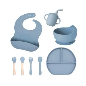 Support Customized Beech Silicone Children's Tableware 6-piece Set Baby Food Grade Feeding LFGB Silicone Tableware