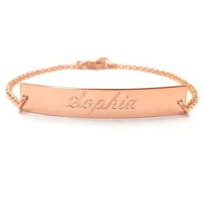 Xinfly Custom 18k 14k Pure Gold Link Chain <b>Men</b> Custom Design Name Personalized Nameplate bar Engrave Bracelet - Product Image 3