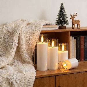 Bougie pilier LED sans flamme à piles avec support en verre, flamme vacillante, décoration de Noël pour la maison - Product Image 2