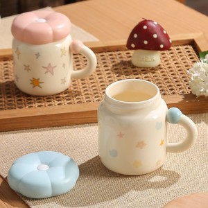 Novelty Milk Tea Cup Cute Ceramic Coffee Mug with Lid for Girls - Product Image 5