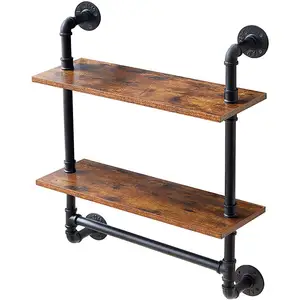 Industrial Pipe Shelving Wall Mounted Rustic Metal Floating Shelves Steampunk Real Wood Book Shelve