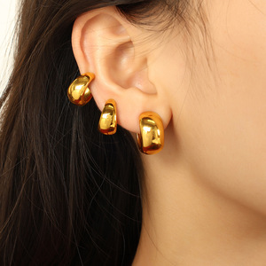 <b>Clip</b>-on Earrings Gold Plated Titanium Steel Round Minimalist Geometric Design For Women Fashion Jewelry - Product Image 3